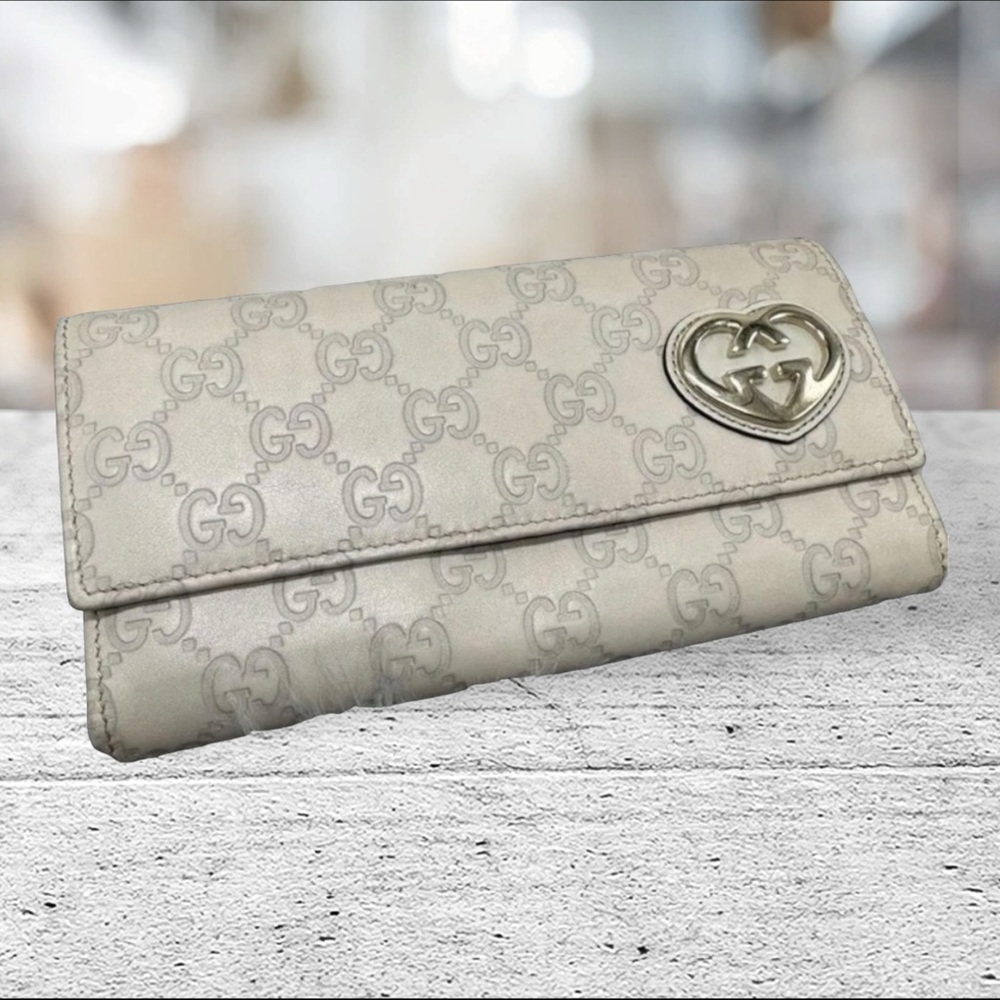 Gucci Guccissima Long Wallet Ivory Leather Interlocking Lovely Monogram - Picture 1 of 10